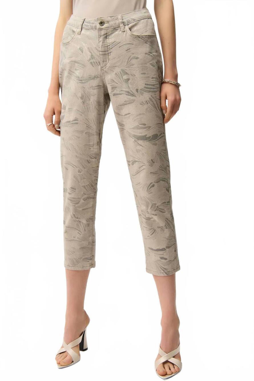 NEW JOSEPH RIBKOFF slim cropped floral trousers in taupe/gold